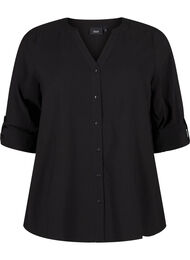 Skjortebluse i viskose med 3/4 ermer, Black