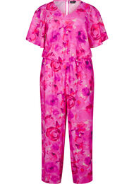 Blomstret jumpsuit med flaggermusermer, Pink Rose AOP