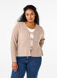 Strikket cardigan med knytedetaljer, Simply Taupe Mel., Model