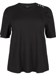 Bluse med knappedetaljer og korte puffermer, Black