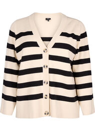 Strikket cardigan med V-hals og striper, Birch w. Black