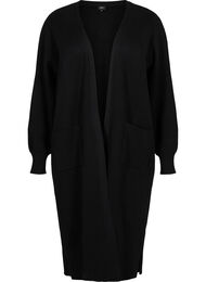 Lang strikket cardigan med lommer, Black