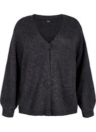 Kort strikket cardigan med blomsterknapper, Dark Grey Melange, Packshot