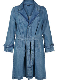 Trenchcoat i denim med belte, Blue Denim, Packshot